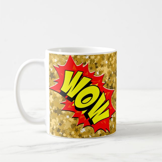 Comic Pop Art Yellow Red WOW Novelty Funny  Coffee Mug (Left)