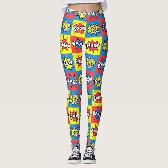 Comic Pow Boom Bang Zap Pattern Gift Cute Summer Leggings (Front)