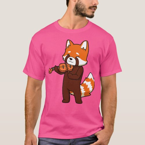 Comic red panda playing violin T_Shirt