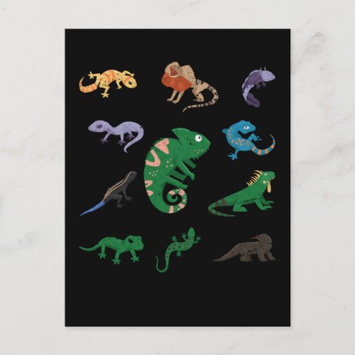 Comic Reptiles Collage Bearded Dragon Chameleon Postcard