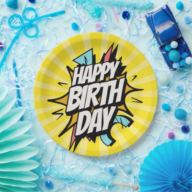 Comic Retro Happy Birthday! Paper Plates (Party)