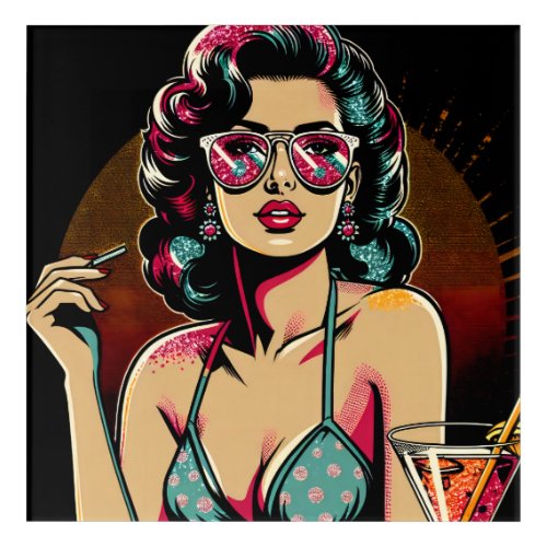 Comic Retro Pinup Girl with a Cocktail  Acrylic Print