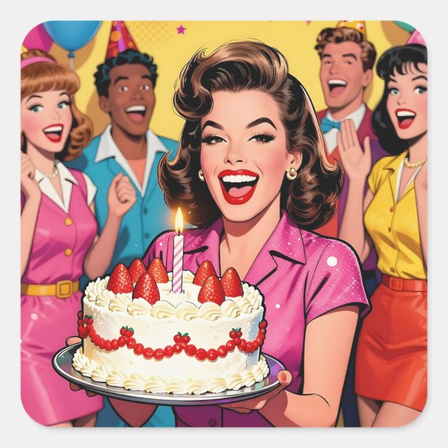 Comic Retro Pop Art Birthday Party Surpise Square Sticker (Front)