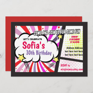 comic, retro, pop art, Superhero  birthday invite