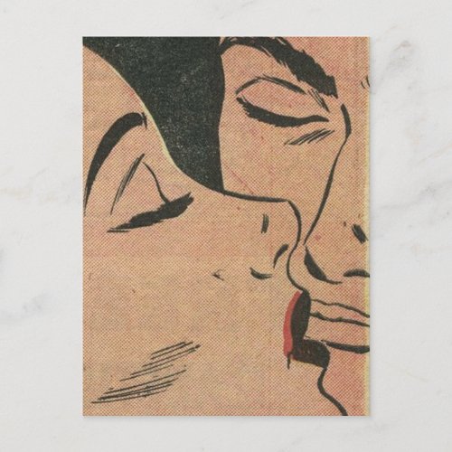 Comic Roy Lichtenstein Style Kiss Holiday Postcard