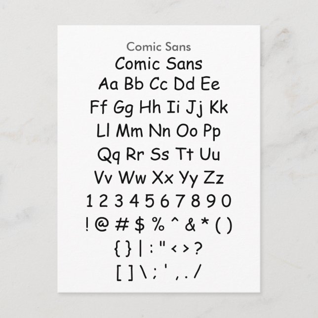 Comic Sans - Zazzle Font Sampler Sheet Postcard (Front)