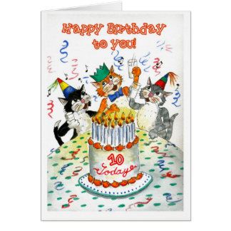 Comic Singing Cats Age-specific 10th Birthday Cards