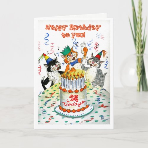 Comic Singing Cats Age_specific 12th Birthday Card