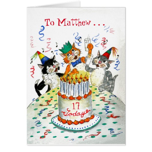Comic Singing Cats Custom Age-specific Birthday Cards (Front)