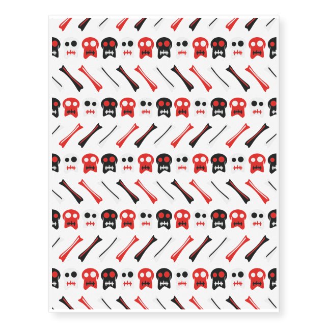 Comic Skull with bones colorful pattern Temporary Tattoos (Front)