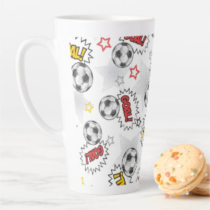 Comic Soccer Goal Pattern – Retro Sports Latte Mug