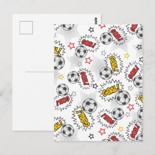 Comic Soccer Goal Pattern – Retro Sports Postcard