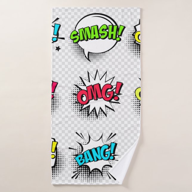 Comic speech bubbles with halftone shadow and text bath towel (Bath Towel)
