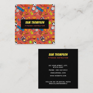 Comic Sports Athletic Fitness Instructor Coach Square Business Card