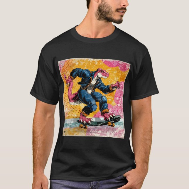 Comic Street Dino Skater in Blue Jacket T-Shirt (Front)