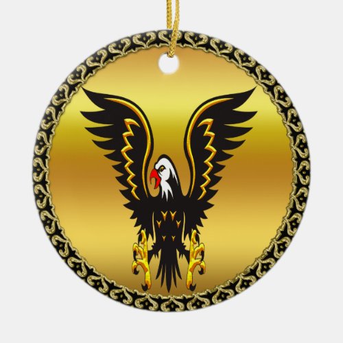 Comic strip Black and Gold eagle with gold foil Ceramic Ornament