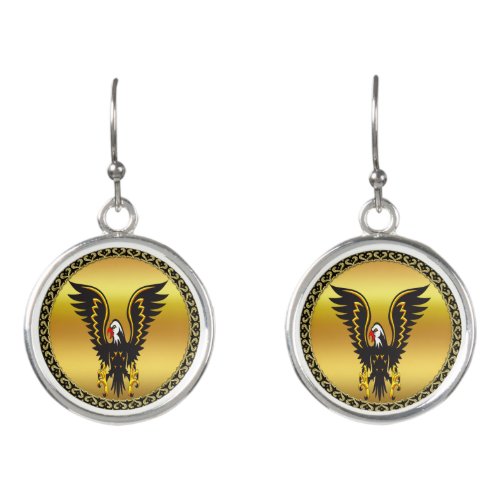 Comic strip Black and Gold eagle with gold foil Earrings