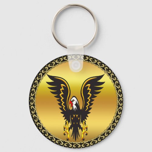 Comic strip Black and Gold eagle with gold foil Keychain