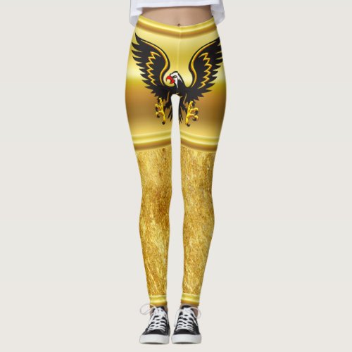 Comic strip Black and Gold eagle with gold foil Leggings