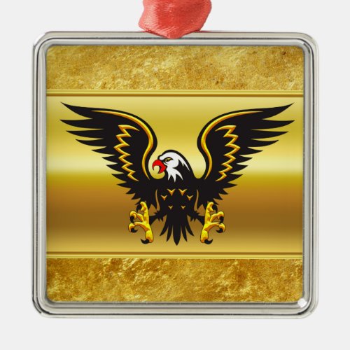 Comic strip Black and Gold eagle with gold foil Metal Ornament