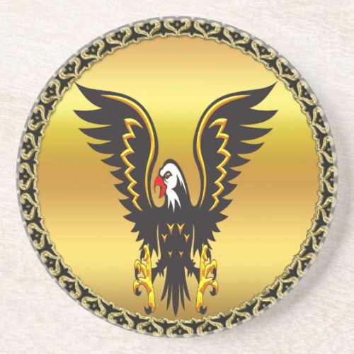 Comic strip Black and Gold eagle with gold foil Sandstone Coaster