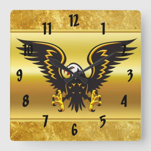 Comic strip Black and Gold eagle with gold foil Square Wall Clock
