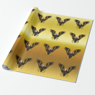 Comic strip Black and Gold eagle with gold foil Wrapping Paper