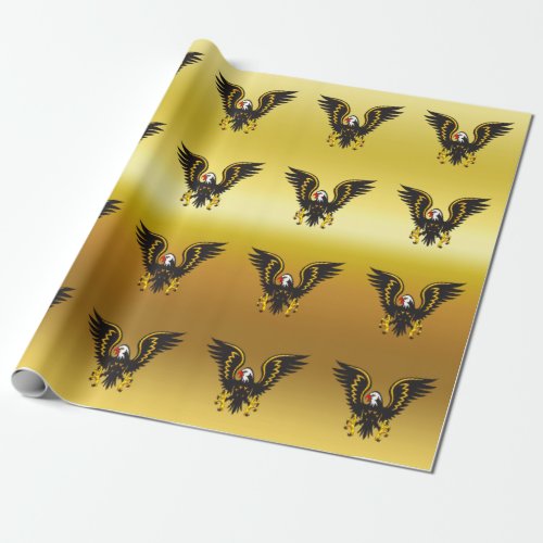 Comic strip Black and Gold eagle with gold foil Wrapping Paper