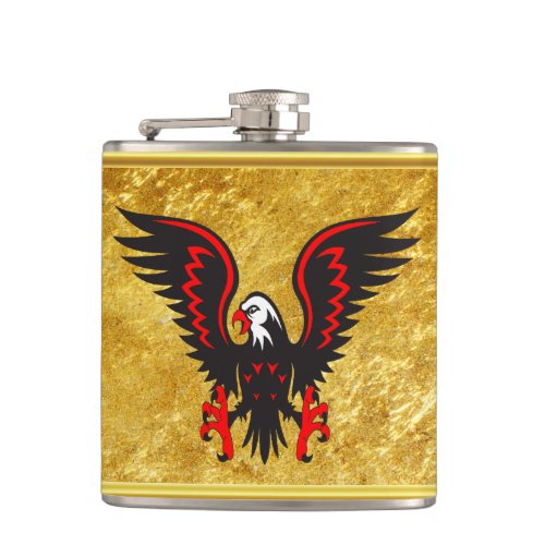 Comic strip Black and red eagle with gold foil Hip Flask