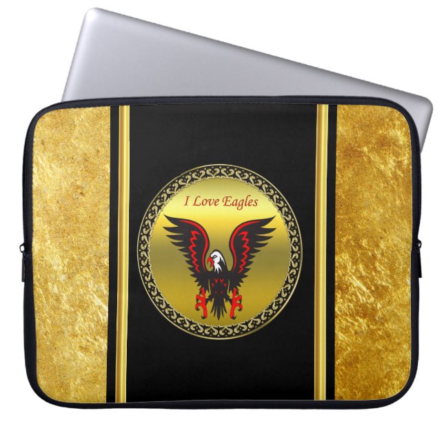 Comic strip Black and red eagle with gold foil Laptop Sleeve (Front)