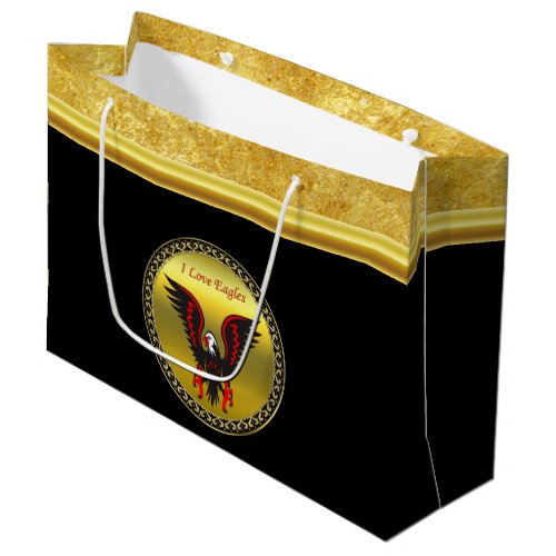 Comic strip Black and red eagle with gold foil Large Gift Bag