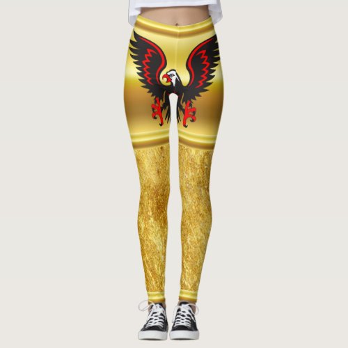 Comic strip Black and red eagle with gold foil Leggings