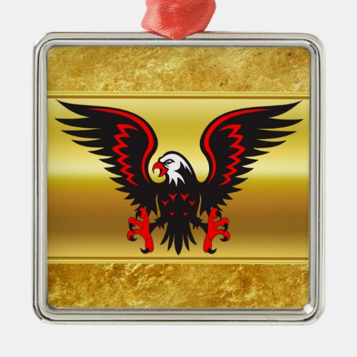 Comic strip Black and red eagle with gold foil Metal Ornament
