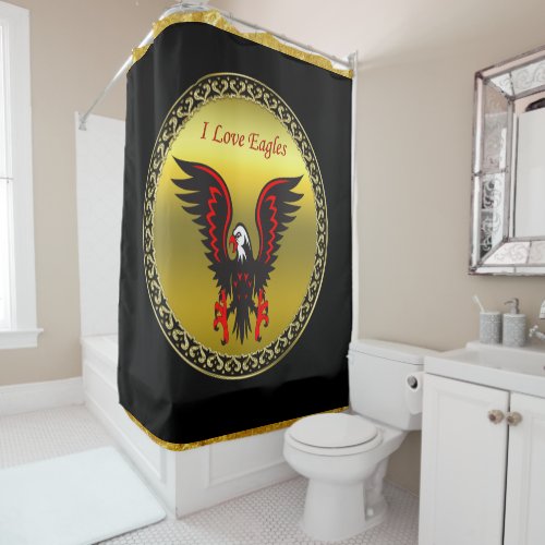 Comic strip Black and red eagle with gold foil Shower Curtain