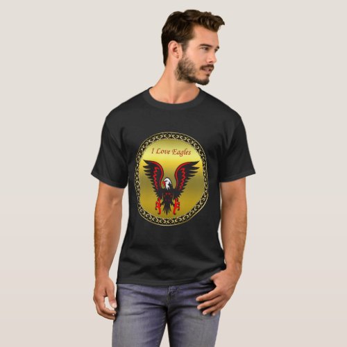 Comic strip Black and red eagle with gold foil T_Shirt