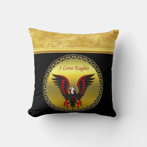 Comic strip Black and red eagle with gold foil Throw Pillow