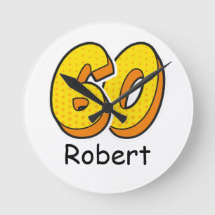 Comic Style 60th Birthday Golfer Gift – Funny Round Clock