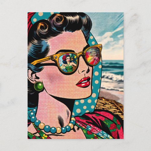 Comic Style Art  Woman Watching Hula Dancer Blank Postcard