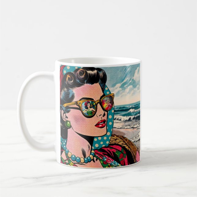 Comic Style Art | Woman Watching Hula Dancer Coffee Mug (Left)