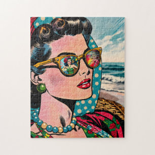 Comic Style Art Woman Watching Hula Dancer Jigsaw Puzzle