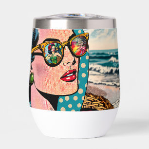 Comic Style Art   Woman Watching Hula Dancer Thermal Wine Tumbler