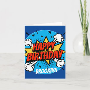 Comic style Birthday Boy typography splash Card