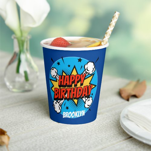 Comic style Birthday Boy typography splash Paper Cups