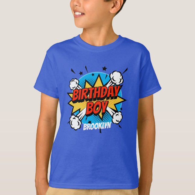 Comic style Birthday Boy typography splash T-Shirt (Front)