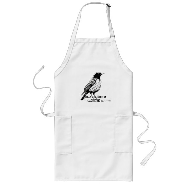 Comic-Style Black Bird Calling Long Apron (Front)
