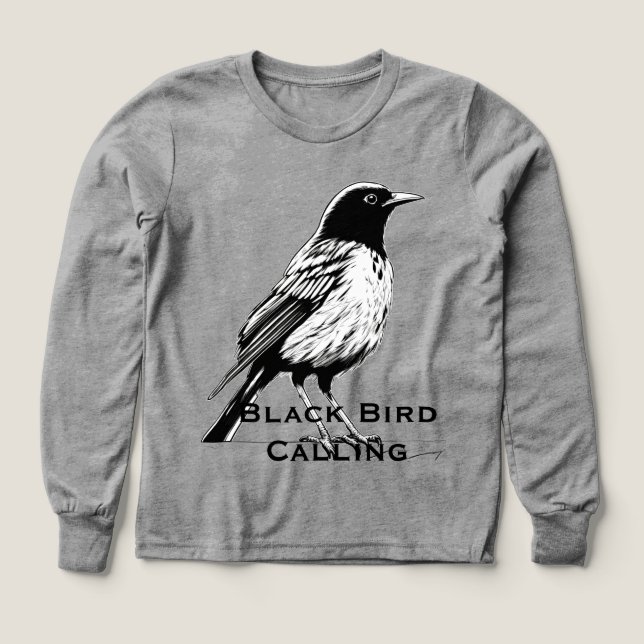 Comic-Style Black Bird Calling Tri-Blend Shirts (Design Front)