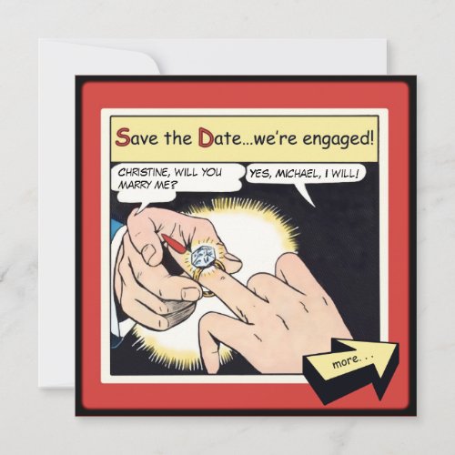 Comic Style Bling Ring Save the Date Red