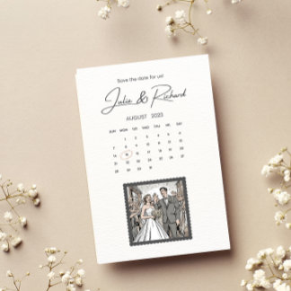 Comic Style Couple Drawing Save The Date Invitation