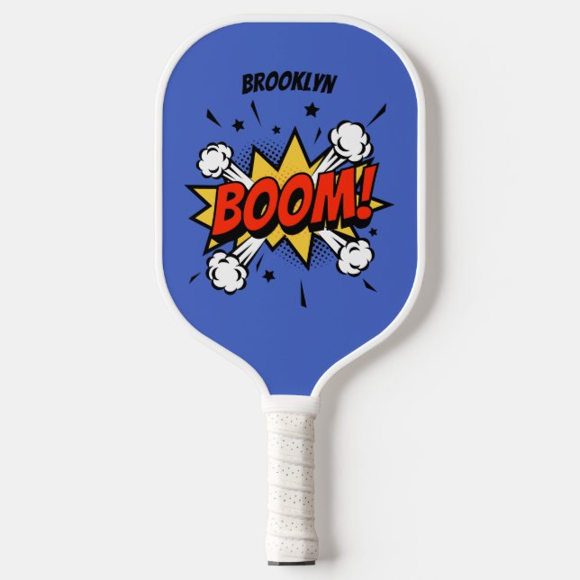 Comic style fun boom typography pop art pickleball paddle (Front)