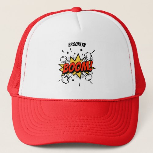 Comic style fun boom typography pop art trucker hat